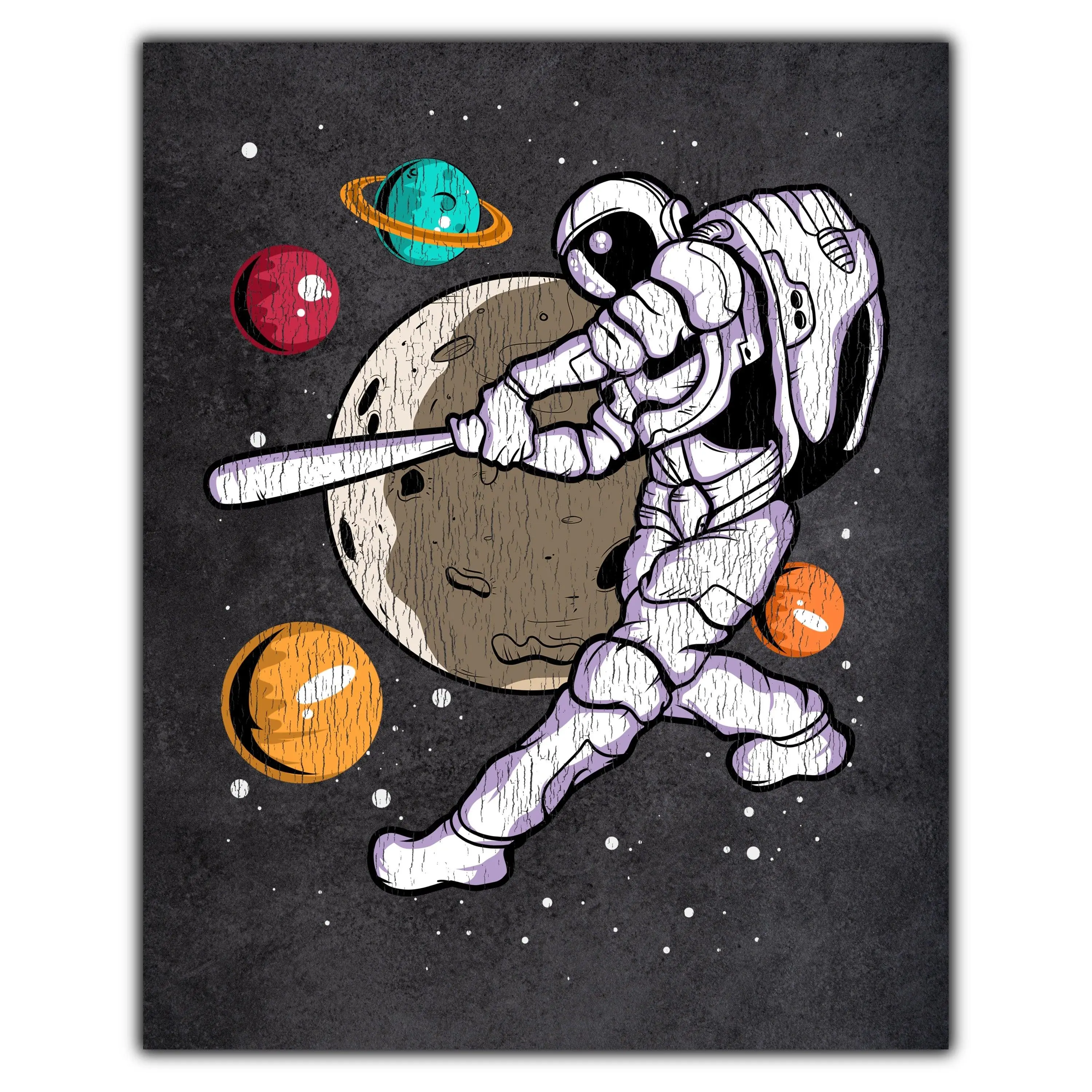 Baseball Batter Astronaut Outer Space Spaceman Distressed 8"x10" Wall Art Print