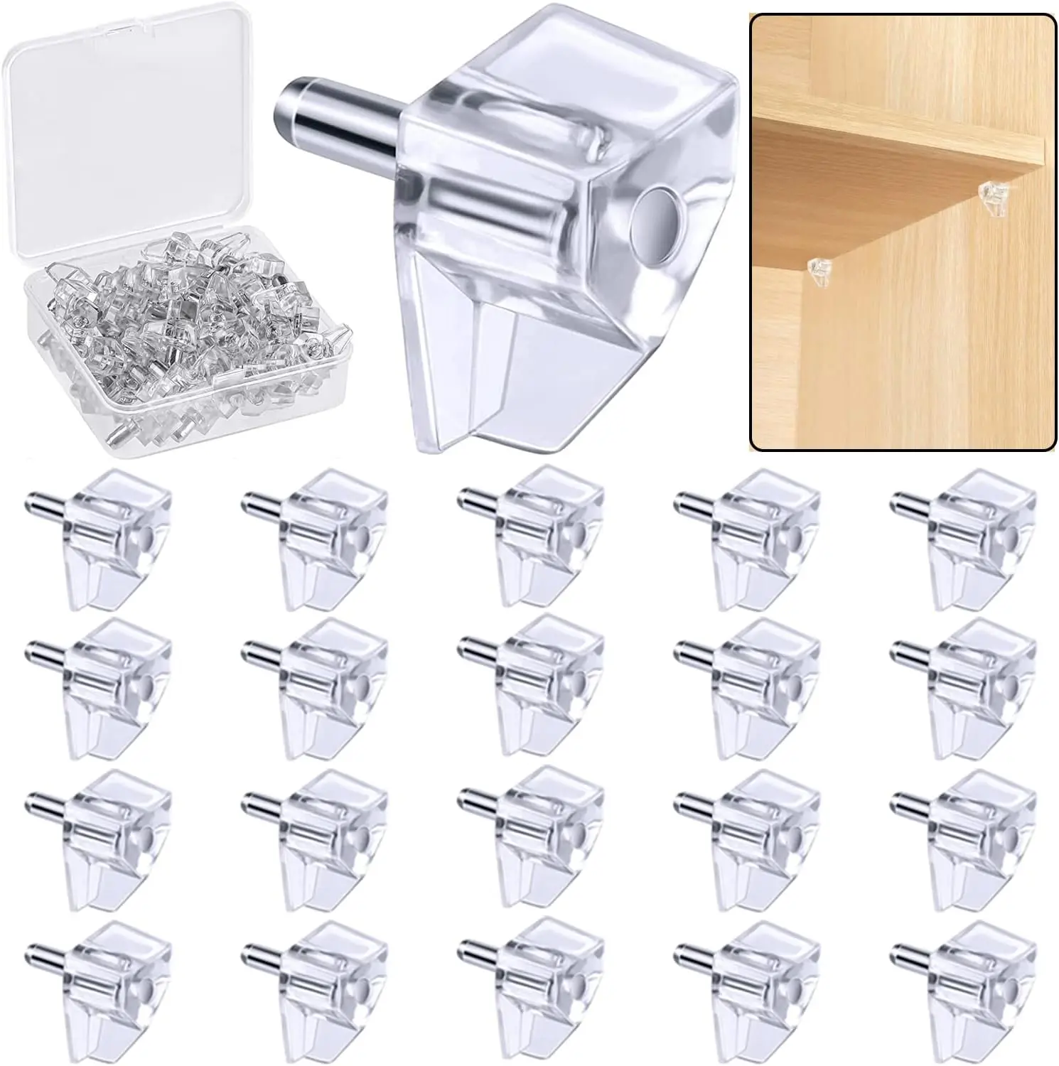 5mm Clear Plastic Shelf Support Pegs - Locking Replacement Fasteners for Kitchen Cabinets, Book Shelves (20 Pieces)