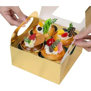 25  Cupcake Boxes, 4 Count Cupcake Containers with Window and Inserts, 6.3x6.3x3 Inches Cupcake Holders for Cupcakes, Muffins, Cookies, Desserts, Pastries
