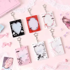 Heart Cutout Hanging Card Holder, 3 Inch Girl Idol Collection Card Display Case, Student Instant Photo Card Bag, Cute Kawaii Accessory, Id Badge Holder