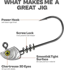 15-Pack Screw Lock Swimbait Jig Heads – 3d Chartreuse Eyes 1/8 3/16 1/4 3/8 1/2 Oz 3/0 & 4/0 Fishing Hooks Gifts For Men Christmas Gifts For Fishing Lovers