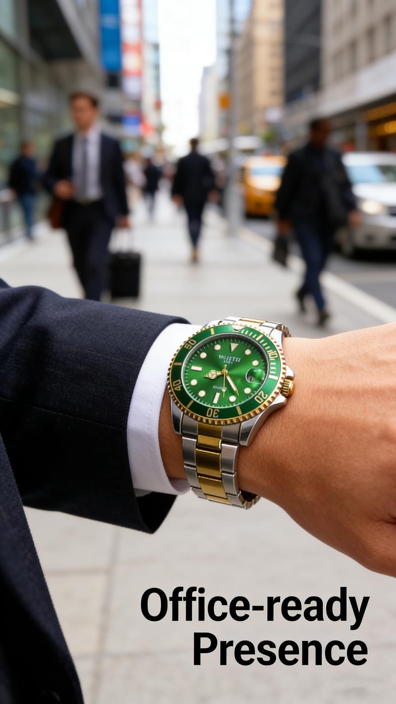 Men's Pro Diver Quartz Watch with Stainless Steel Strap - green Dial & Gold Accents - Durable & Stylish Timepiece Men's Pro Diver Quartz Watch with Stainless Steel Strap - green Dial & Gold Accents - Durable & Stylish Timepiece