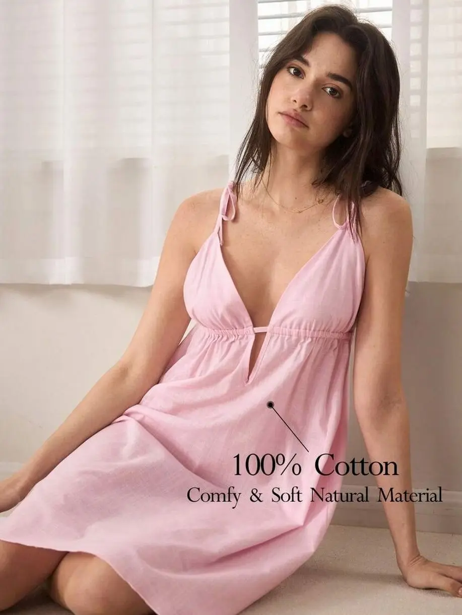 Ocili Y2K Baby Pink Bowknot Camisole Mini Dress Sleepwear For Women