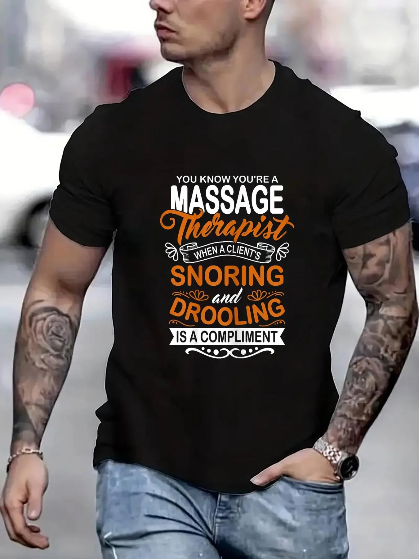 100% cotton Massage Therapist Masseur Masseuse Body Treatment Therapy Printed T-shirt, Short-sleeved Crew Neck Casual Top, Suitable For All Seasons, Men's Wear