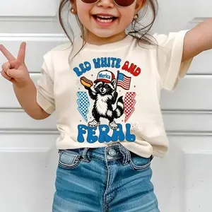 Youth and Adult Red White and Feral Tee, Raccoon 4th of July shirt, Funny Raccoon Hot Dog outfit, Feral USA kidswear, Kids Casual Wear, Gift For Son And Daughter, Kidswear, Soft Tops for kids, Toddler graphic tees