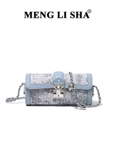 Chinese Style Embroidered Korean Shoulder Bag, Large Capacity Fashion Chain Crossbody Bag, PU Material, Light Luxury Round Tube Bag