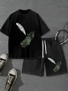 Feather Graphic Print Women's Vintage Washed Two-Piece Set, Suitable for Couples, Daily Outings, Party OOTD, Watching Games, Fashion Trend, Machine Washable, Fast Shipping from Local Warehouse, Ideal Holiday Gift Choice