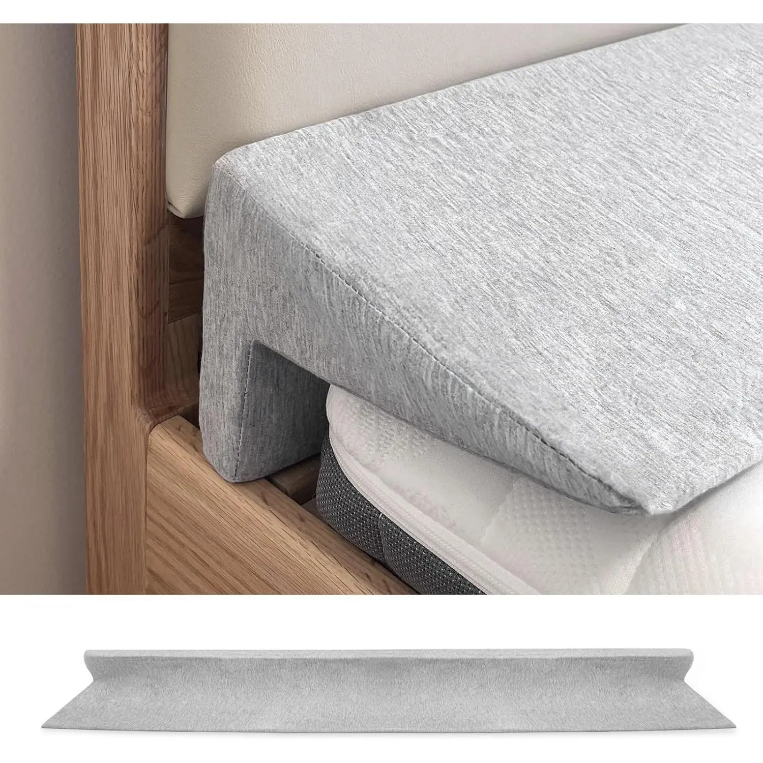 60"x8"x5" Bed Wedge Pillow for Headboard Bed Wedge Gap Filler Cover 1.Gaps Mattress Wedge Gap Filler to Stop Items Falling Down(Grey)
