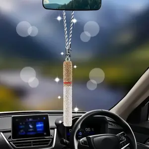 Sparkling Crystal Car Charm, Diamond-Cut Chain Bling Rearview Mirror Pendant, Trendy Glam Car Jewelry Decoration for Women