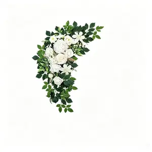 Realistic Rose Greenery Wall Corner Flower Arrangement, Wedding Arch Floral Decoration, Forest Style Event Background, Artificial Wall Hanging Ornament