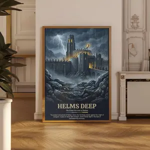 Helms Deep Poster Lord of the Rings Wall Art LOTR Middle Earth Travel Print, Tolkien Inspired Fortress Storm Battle Decor Gift for Game Room