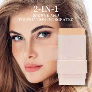 2-In-1 Dual-Ended Foundation Stick, Long-Lasting & Waterproof Concealer, Full Coverage Matte Finish, Korean Foundation Contour Sticks with Brush