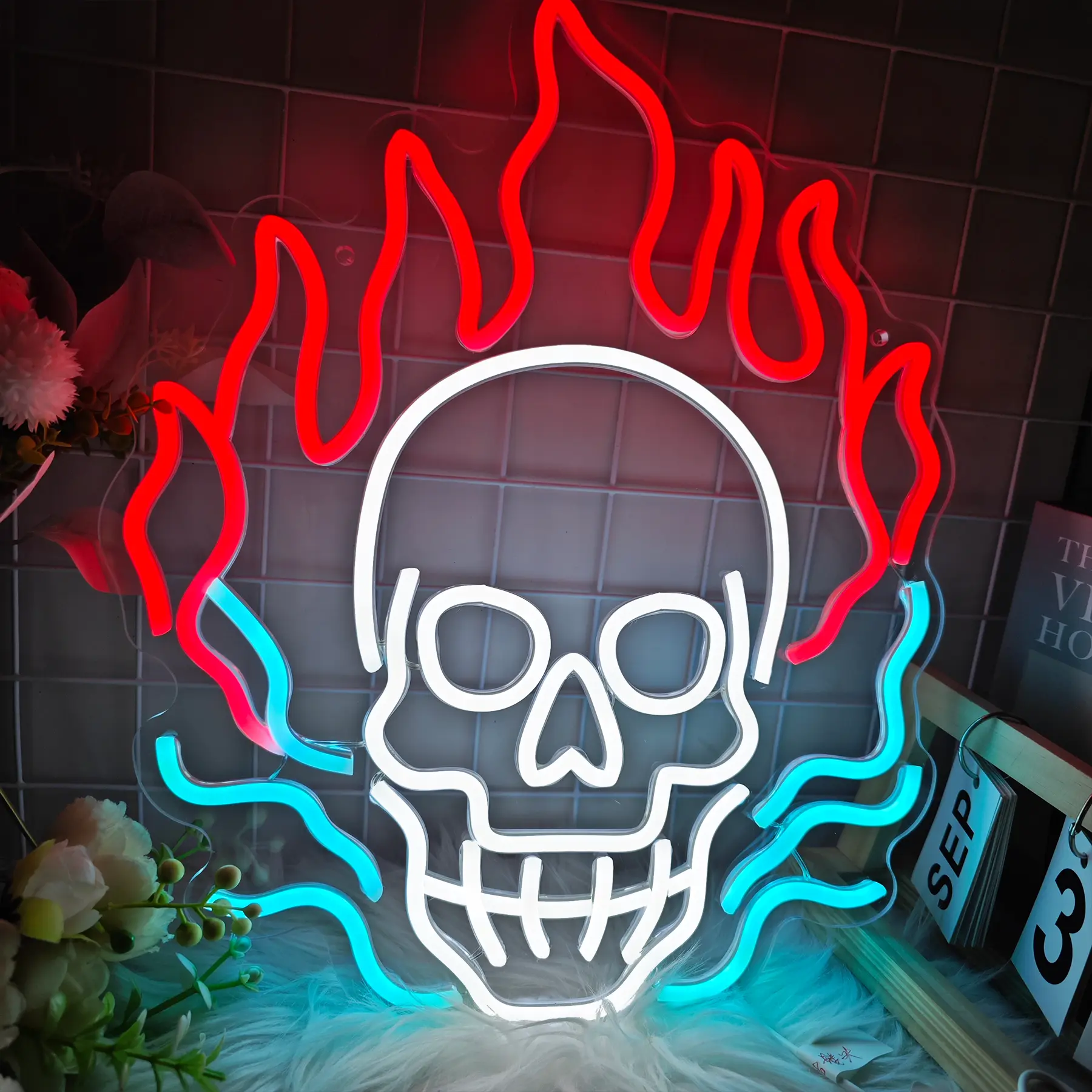 Skull-Shaped Dimmable LED Decorative Lights - USB-Powered Skeleton Accent Lamp for Halloween, Indoor Home Party Ambiance Decor summerwins