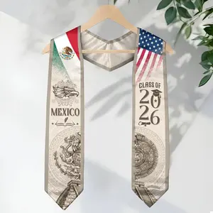 Class of 2026 Heritage Sash - Mexico USA Flag Graduation Stole 2026, Aztec Calendar & Pyramid Design, MexicanAmerican