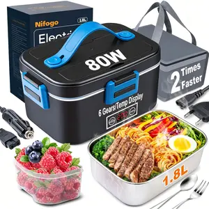 Self-Driving Picnic Portable Heated Lunch Box, 80-100W Quick Warm, Detachable Dishwasher Safe Liner
