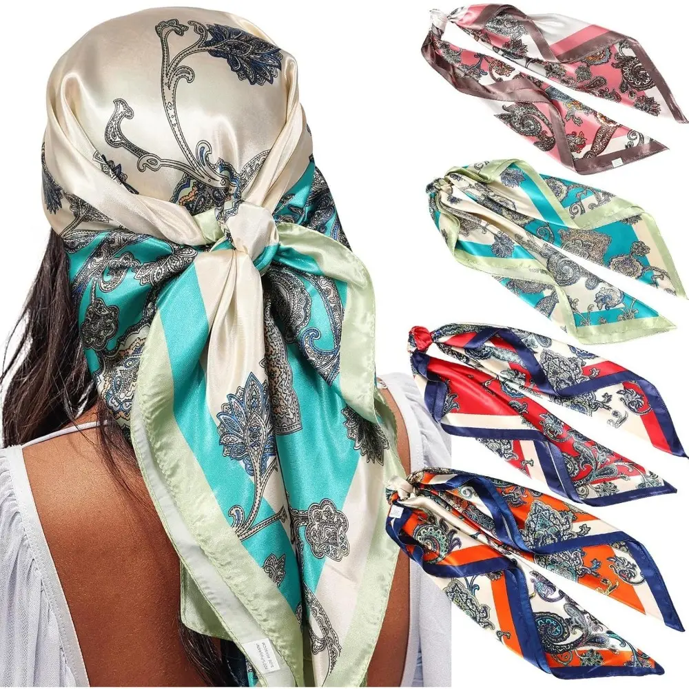 4 Packs 35 Inch Satin Large Square Head Scarf, Silky Like Neck Scarf Hair Sleeping Wraps Satin Scarfs for Women, Christmas Gifts, Wedding Gifts