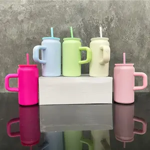 Customize 16 oz stainless steel handle cup. Includes acrylic matching lid and matching color straw.