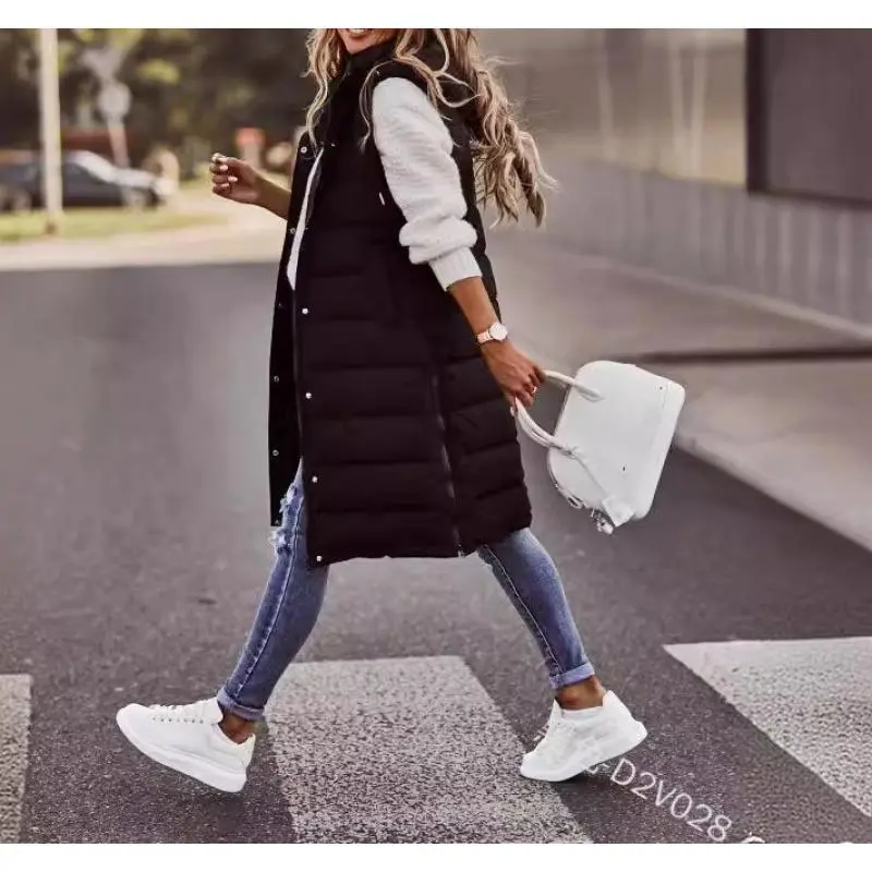 Women's Solid Puffer Vest, Chic Longline Sleeveless Outerwear with Hood, Comfy for Winter Casual Wear