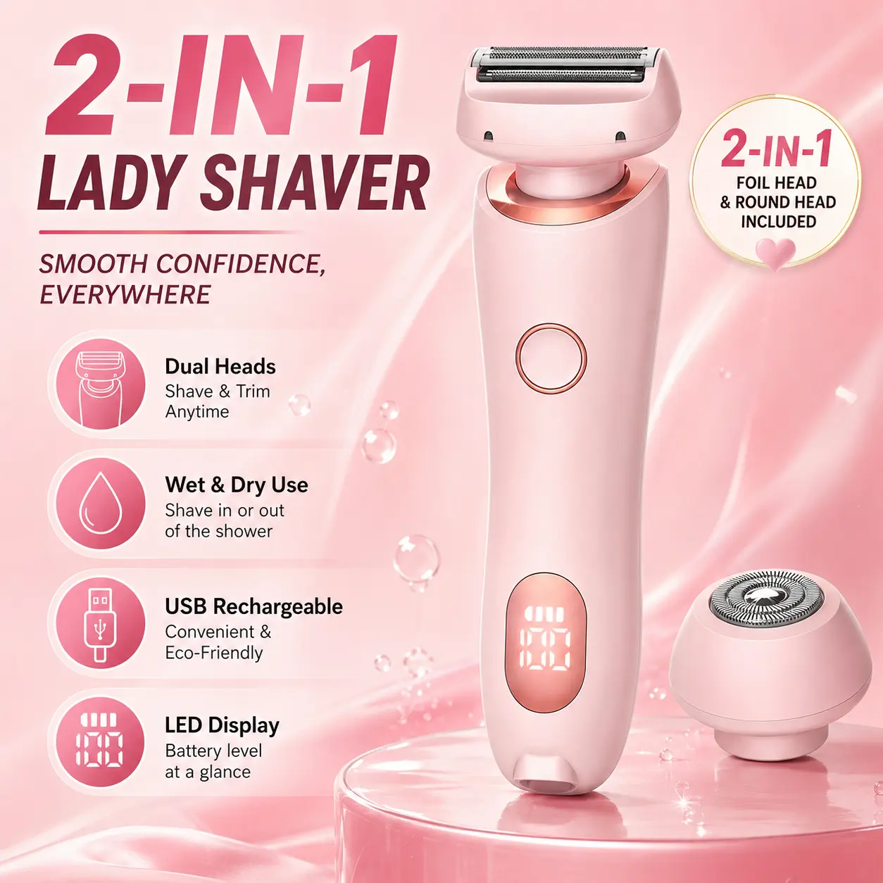 TAZTIR Electric Razors Shaver For Women,2-In-1 Women's Electric Shaver, Bikini Rechargeable Electric Hair Remover For Facial, Leg, Arm, Body, Armpit Hair Trimming Electric Shaver, Rechargeable Hair Trimmer, Replaceable Head, Valentine's Day Gift Smoothsha