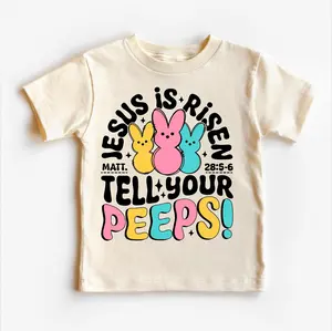 Jesus Is Risen Tell Your Peeps Kids T-Shirt, Christian Easter Youth Tee, Matthew 28:5-6 Bible Verse Graphic, Cute Sunday School Gift