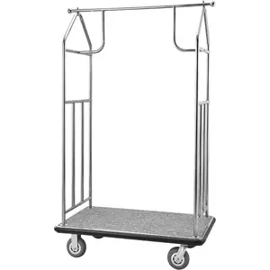 VEVOR Hotel Luggage Cart, Brushed Stainless Steel Finish Bellman's Cart, 1200 LBS Valet Cart with Grey Carpeted Deck and 8 - inch Rubber Wheels, Ideal for Hotels, Condos, Resorts, SilverVEVOR Super Brand Day