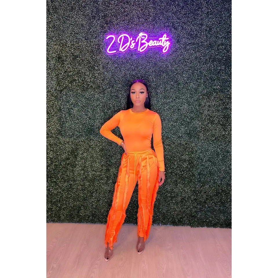 Two Piece Orange Fringe Sweatpants Set