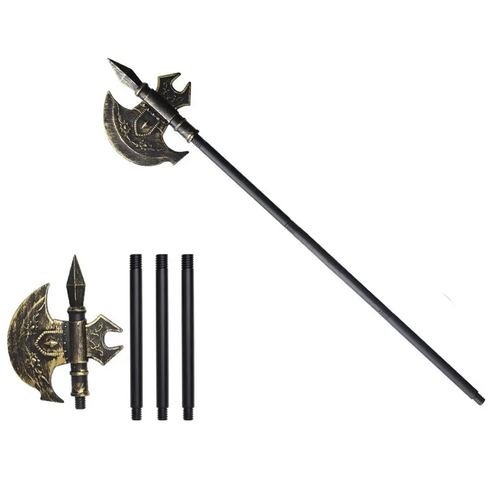 Medieval Battle Axe Cosplay Prop, 41.5 Inch Detachable Plastic Halberd, Halloween Costume Weapon for Adult Bronze