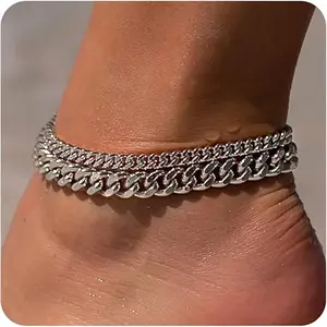 New Style Personalized Jewelry for Women Layered Double Layer Anklet Thick and Thin Cuban Chain Perfect Holiday Gift tiffany heart tag bracelet charm obsessed