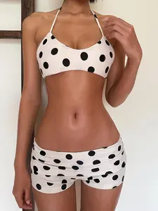 Women's Polka Dot Halter Neck Top & Shorts Set, Sexy Vacation, Slim Fit, Sleeveless Blouse, Summer Fashion, Two-Piece Suit, Shorts Sets Outfits