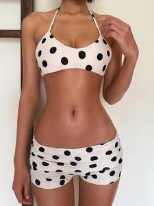 women's polka dot halter neck top & shorts set, sexy vacation, slim fit, sleeveless blouse, summer fashion, two-piece suit