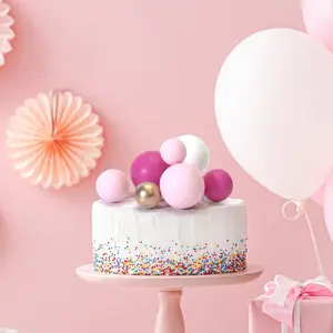 32pcs Ball Cake Topper Decorations, Mini Balloons Cake Topper Sticks Foam Balls Topper Balls Decorations for Wedding Party Birthday Cake Decorating (Pink Golden)