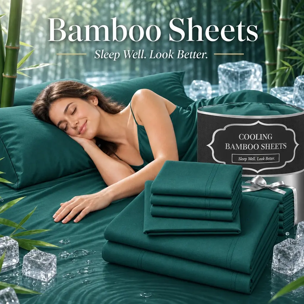 Jollyvogue Viscose Blend Bamboo Bedsheet Sets - 3/4-Pc Bedding Set with 16-in Extra Deep Pockets, Lightweight, Cooling, Breathable, Hotel Luxury, Soft, Wrinkle-Free, Fade-Resistant, Pillowcases Included, Home Decor, Daily Elegance, Gift for Her