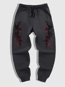 Men's Thorn Print Drawstring Waist Sweatpants, Regular Fit Casual Pocket Elastic Waist Jogger Pants for Daily Wear, Casual Athletic Jogging, Fashion Men's Bottoms for Spring & Fall