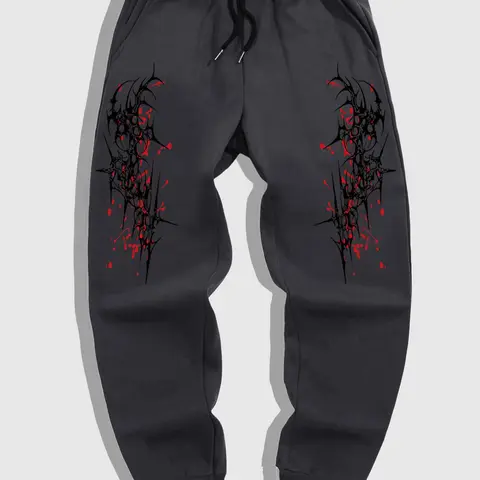 Men's Thorn Print Drawstring Waist Sweatpants, Regular Fit Casual Pocket Elastic Waist Jogger Pants for Daily Wear, Fashion Men's Bottoms for Spring & Fall