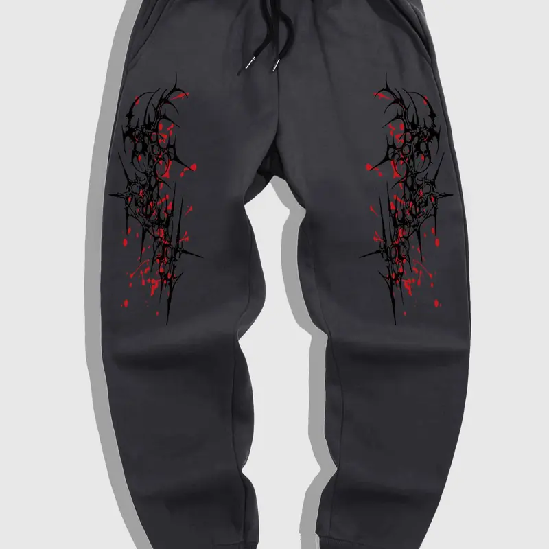 Men's Thorn Print Drawstring Waist Sweatpants, Regular Fit Casual Pocket Elastic Waist Jogger Pants for Daily Wear, Fashion Men's Bottoms for Spring & Fall