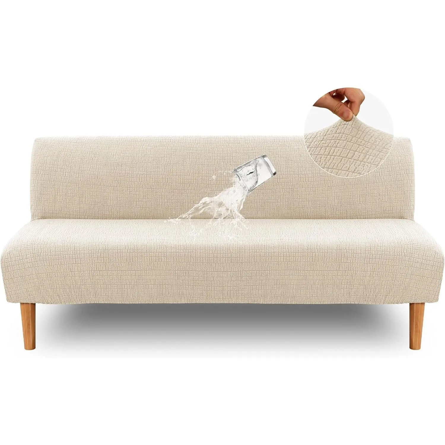 Futon Covers, Leakproof Armless Sofa Covers, Stretch Jacquard Sofa Bed Cover, Washable Futon Slipcover Furniture Protector for , Pets,  and ,