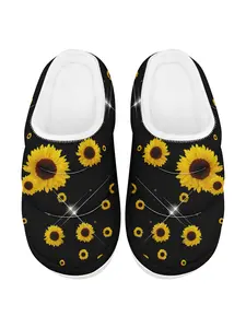 Men's Warm Home Slippers, Sunflower Star Print Thick-Soled Plush Slippers for Comfort and Everyday Wear, Winter Soft Indoor Couple Shoes