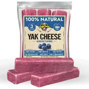 Tibetan Dog Chew Yak Cheese Sticks (3 Large Chews) Blueberry Flavored - Handmade Treats for Large Dogs, Long-Lasting, Easy to Digest, Grain-Free, Gluten-Free, for Aggressive Chewers