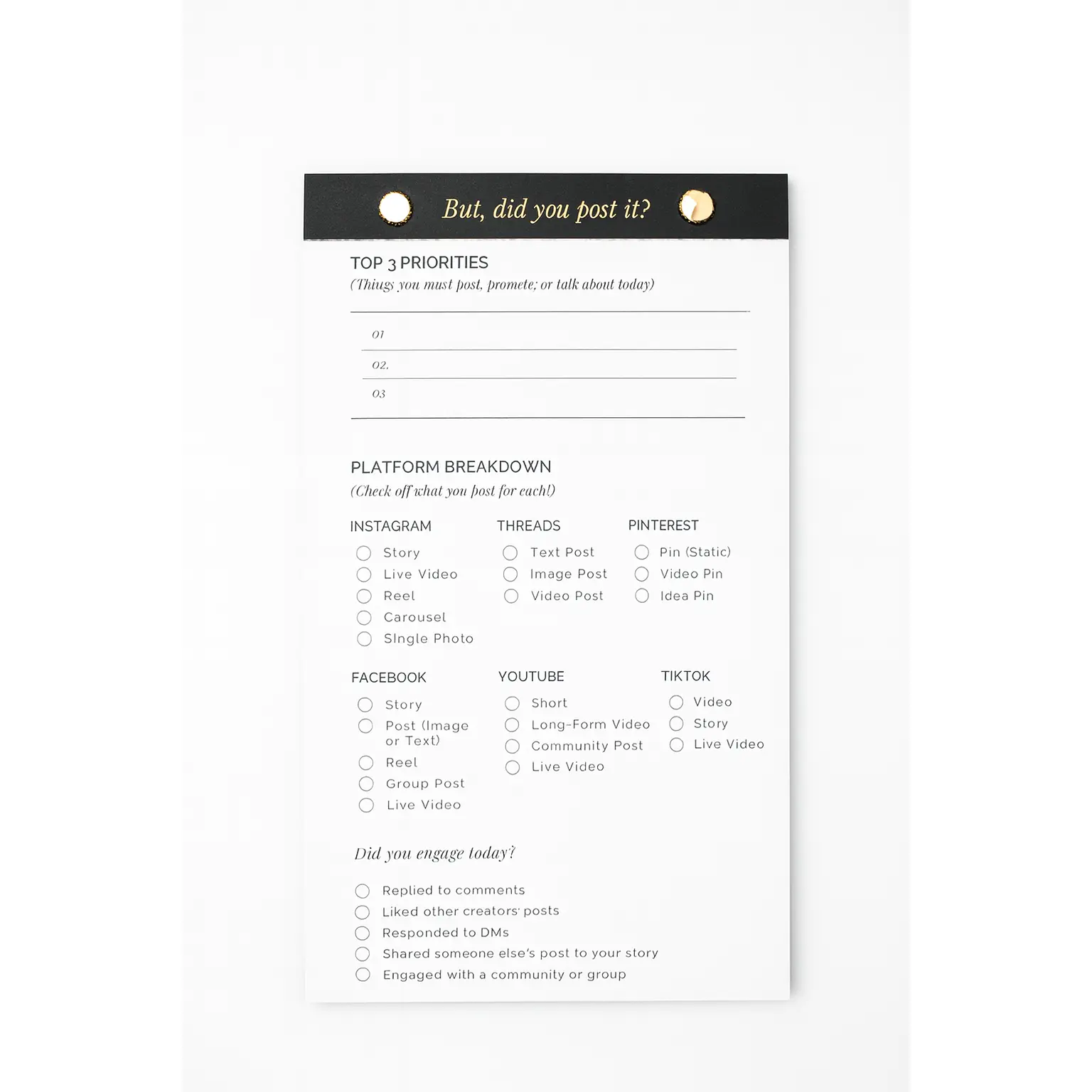But Did You Post It? – Content Checklist Notepad