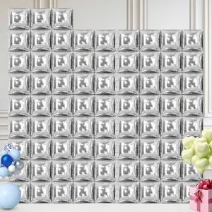 75pcs Metallic Silver Square Foil Balloons for Wall Backdrop Party & Event Decorations