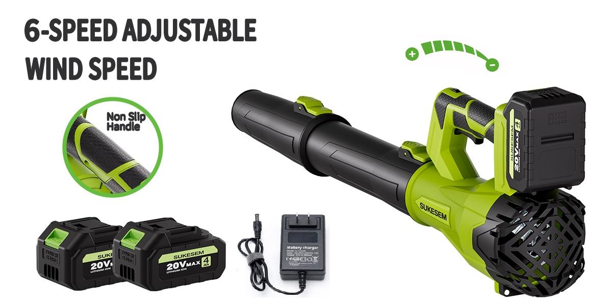 High power wireless leaf blower, equipped with 4.0Ah battery, 6-speed adjustable and extended nozzle, anti slip handle, lightweight design, suitable for lawn care and yard cleaning
