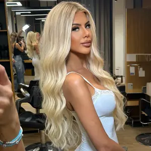 SMILCO/30Inch Ombre Blonde Hybrid Lace Front Long Water Wave Synthetic Wig/SM1678-3