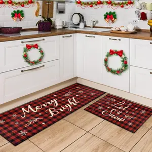 Christmas Kitchen Mat - 2 Piece Kitchen Mats Set Red Buffalo Plaid Indoor Floor Mats Non-Slip Kitchen Backing Area Rugs for Home Christmas Decor rug