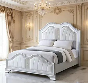 Eastern King Size Bed Frame - Contemporary Elegant Unique Design, Silver Finish, Built-In USB Ports, 1pc Indoor Bedroom Furniture