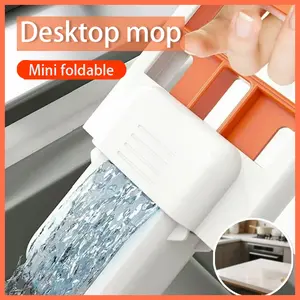 Mini mop upgraded portable self-wringing mop for small spaces, wet & dry dual use, orange color with sponge, suitable for bathroom, kitchen, and glass/desktop cleaning, 2-pack