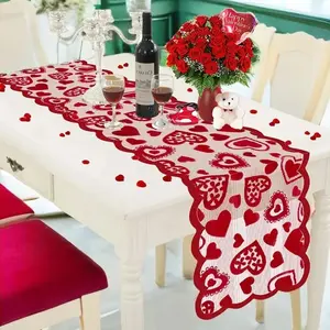 DIYDECTK Heart Pattern Lace Table Runner, Romantic Tablecloth, Romantic Table Setup, Romantic Touch, 1 Count, Decorative Table Decoration Supplies for Wedding, Birthday, Festival, Party, Valentine's Day, Heart, Event Versatility