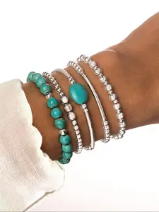 Boho Style Turquoise Decor Beaded Bracelet Set, Fashion Beaded Bracelet for Women & Men, Trendy All-match & Exquisite Jewelry for Birthday Gift, High Quality Premium Bracelet