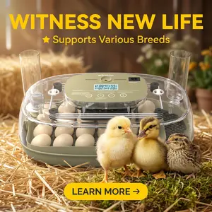 NuzzleBox Smart Farm-Grade Fully Automatic Egg Incubator — Essential Equipment for Farms 12/24-Egg Capacity, Automatic Water Refill System, Digital Temperature & Humidity Control, LED Egg Candler (Suitable for Chicken, Duck, Quail, and Other Poultry)