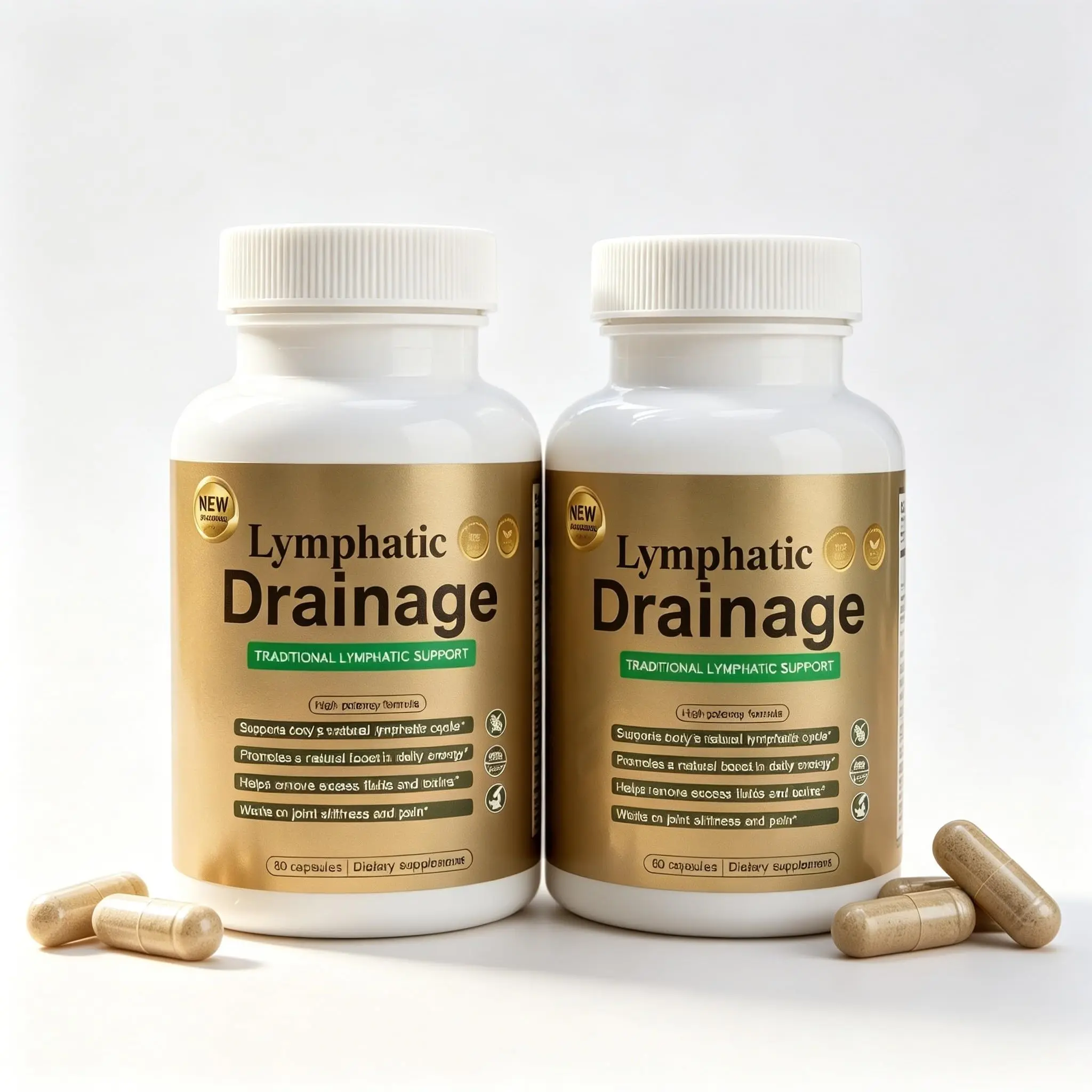 Lymphatic Drainage Capsules 2 Pack, Natural Herbal Lymphatic Supplement for Lymph System Support, Fluid Balance, Bloating Relief & Immune Health with Dandelion, Burdock & Echinacea, 60 Capsules