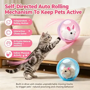 Interactive Indoor Hunting Cat Toy Electric 360° Rotating Automatic Rolling Ball, Heavy-Duty Durable Shell Energy-Efficient Quiet Motor, Long Standby Battery USB-C Rechargeable, Dual Blue Pink Shades Ideal Birthday Present for Kittens and Cats